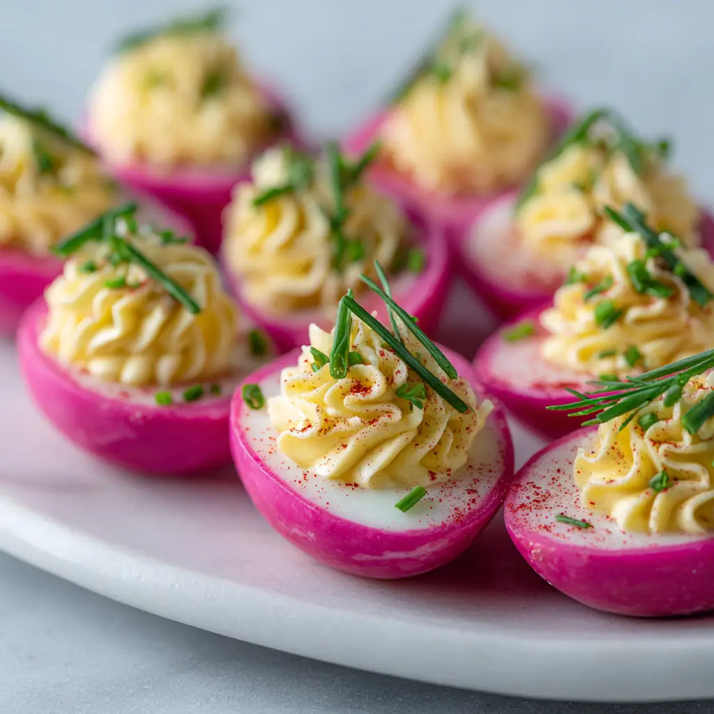 Pink Pickled Deviled Eggs