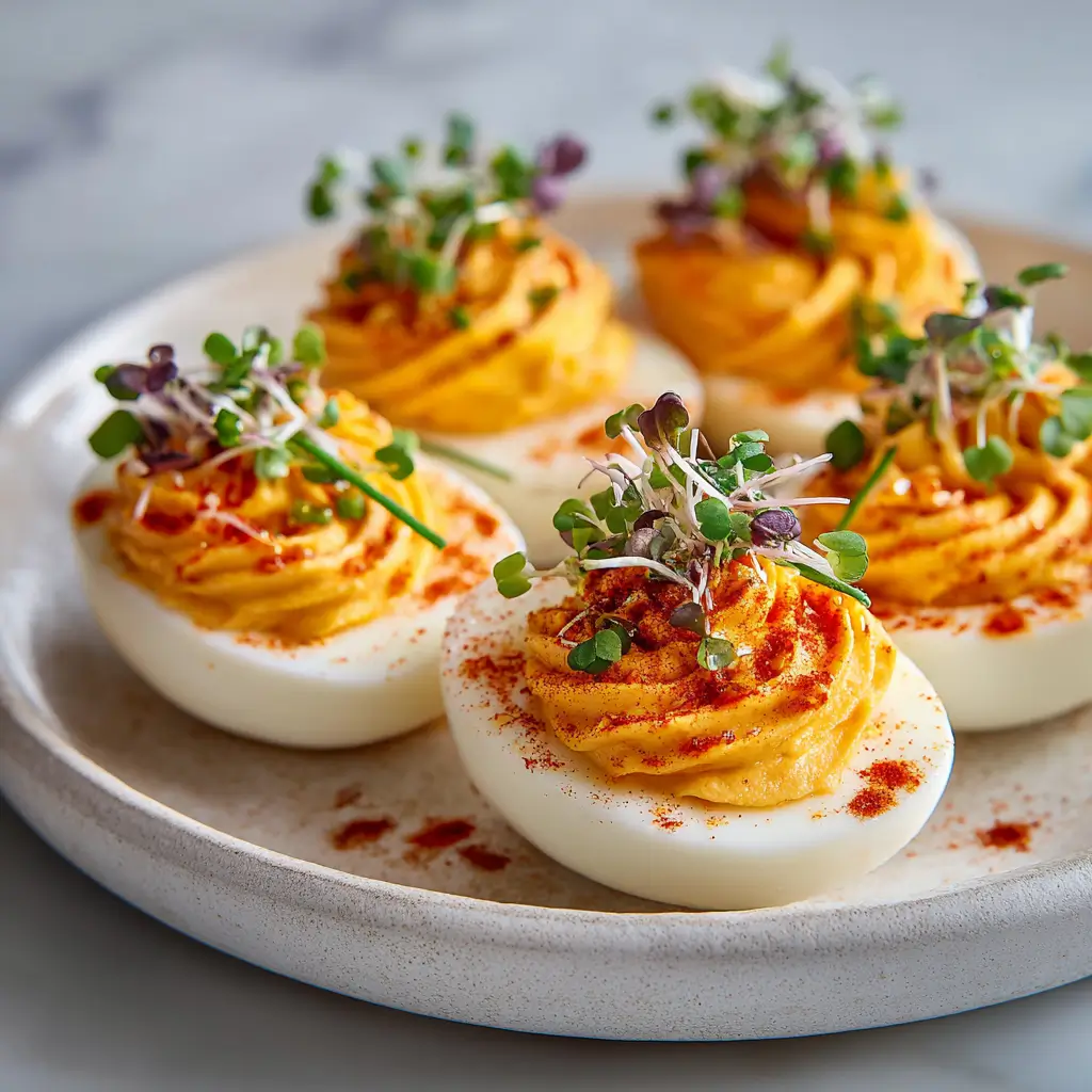 Spicy Chili Garlic Deviled Eggs