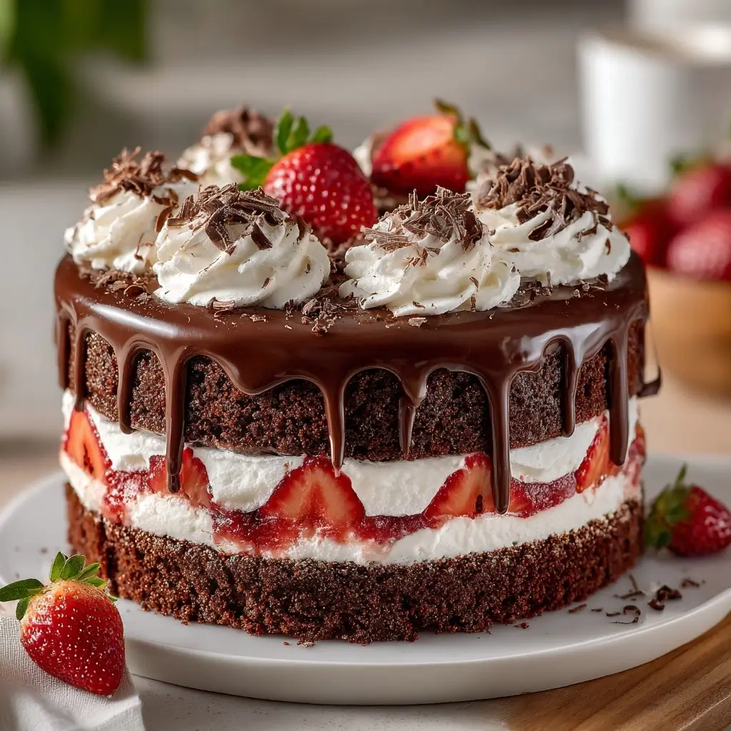 Irresistible Strawberry Chocolate Shell Cake