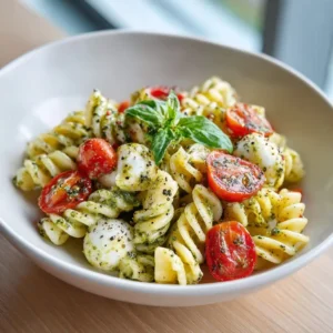 Light And Creamy Pesto Caprese Pasta Salad