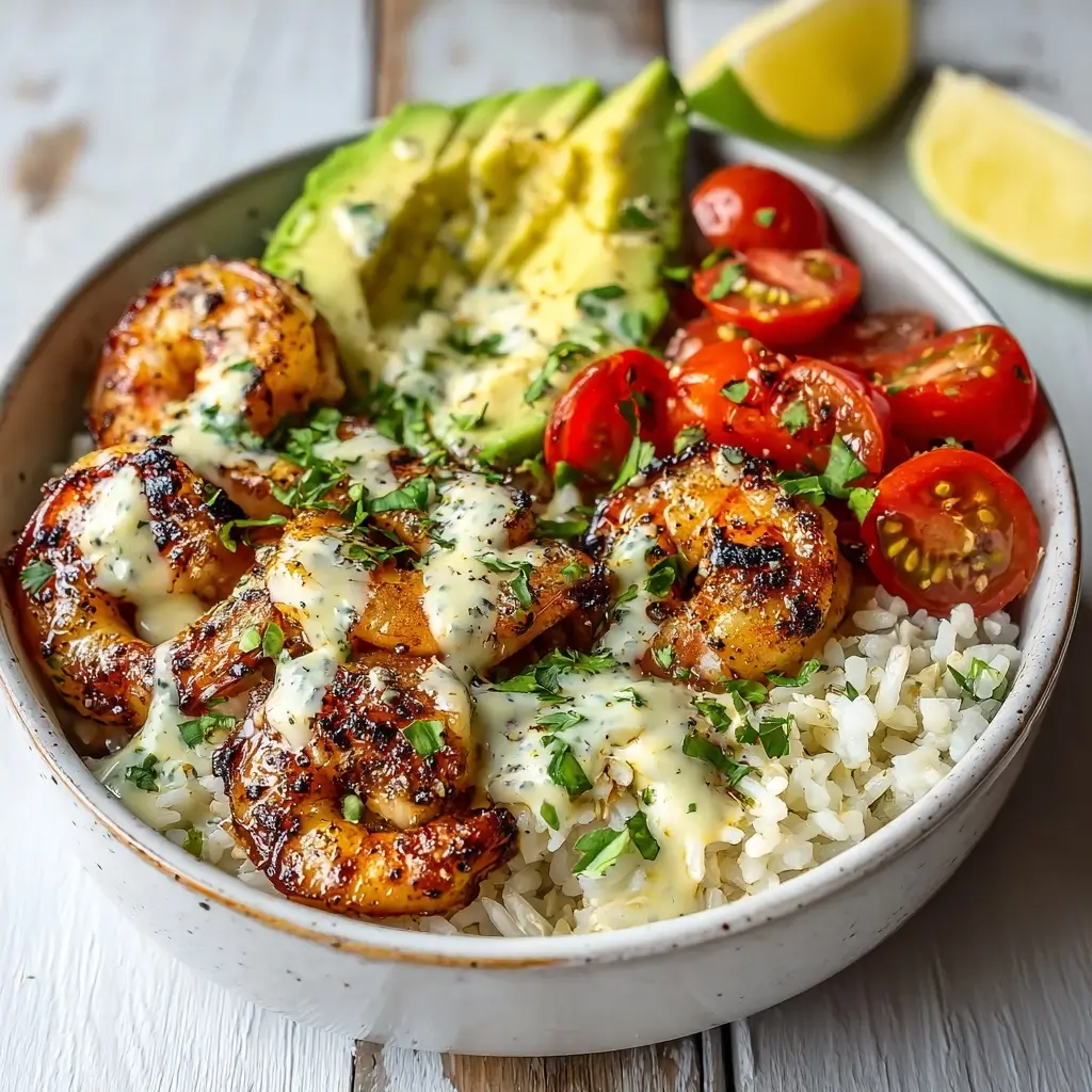 Quick Grilled Shrimp Bowls With Creamy Garlic Sauce