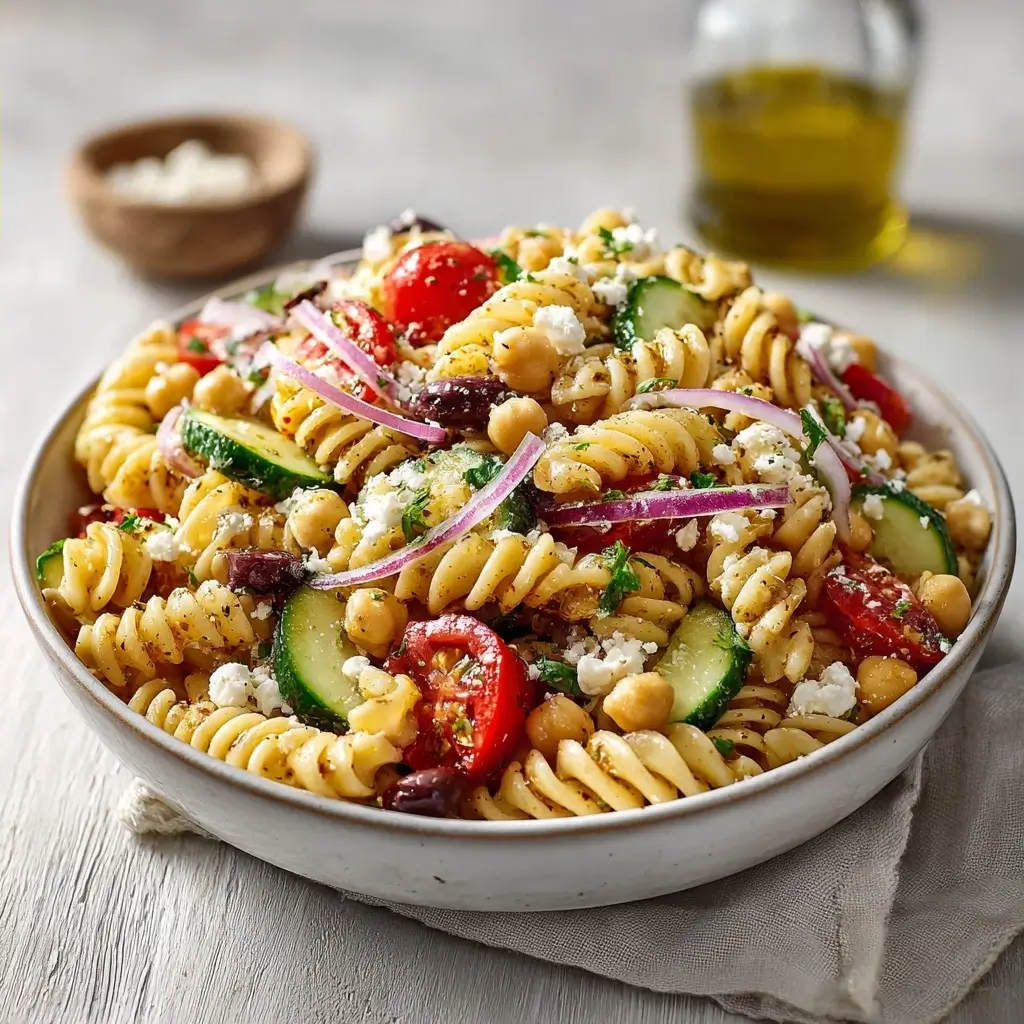 Quick High Protein Greek Pasta Salad
