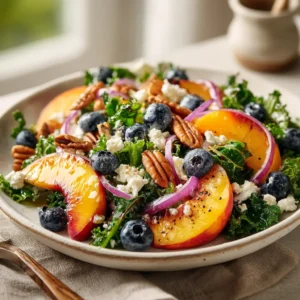 Summer Peach Blueberry Kale Salad