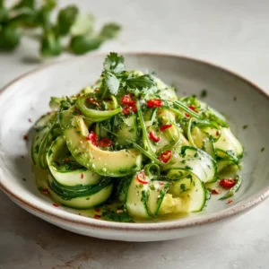 Bright Cucumber Avocado Salad With Lime Cilantro Dressing