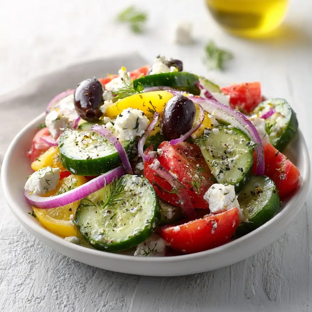 Classic Greek Cucumber Salad With Feta And Lemon Dressing