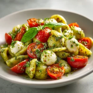 Creamy Pesto Pasta Salad With Cherry Tomatoes And Mozzarella