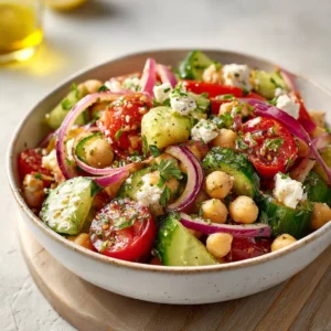 Mediterranean Chickpea Salad With Cucumber And Red Onion