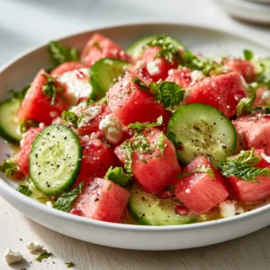 Quick Watermelon Cucumber Mint Salad For Hot Days