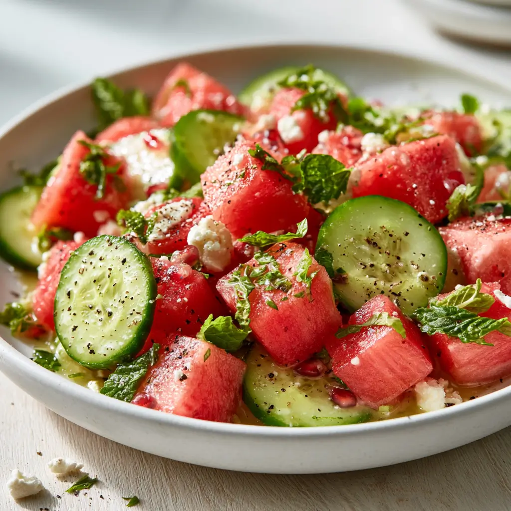 Quick Watermelon Cucumber Mint Salad For Hot Days