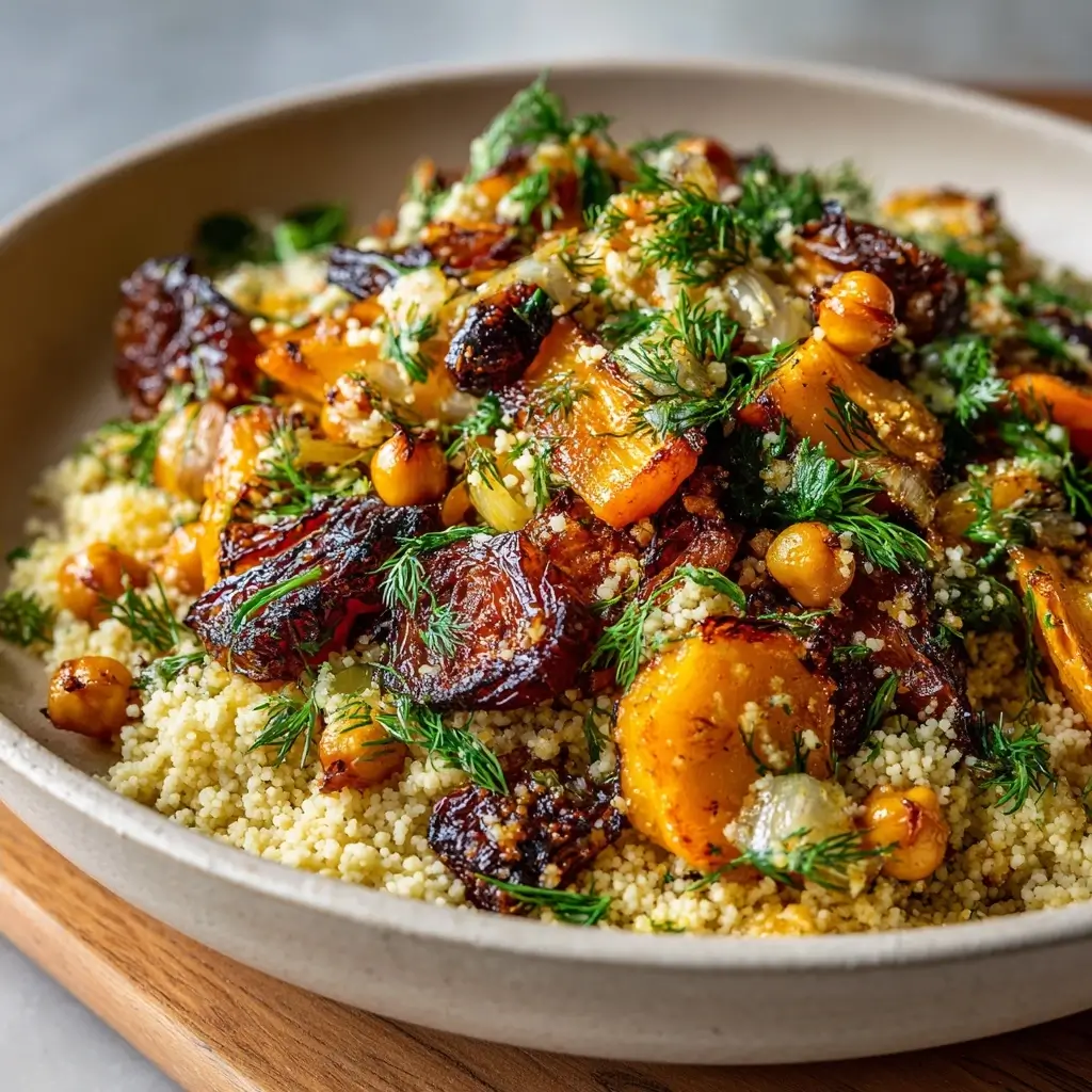 Tangy Lemon Herb Couscous Salad With Roasted Vegetables