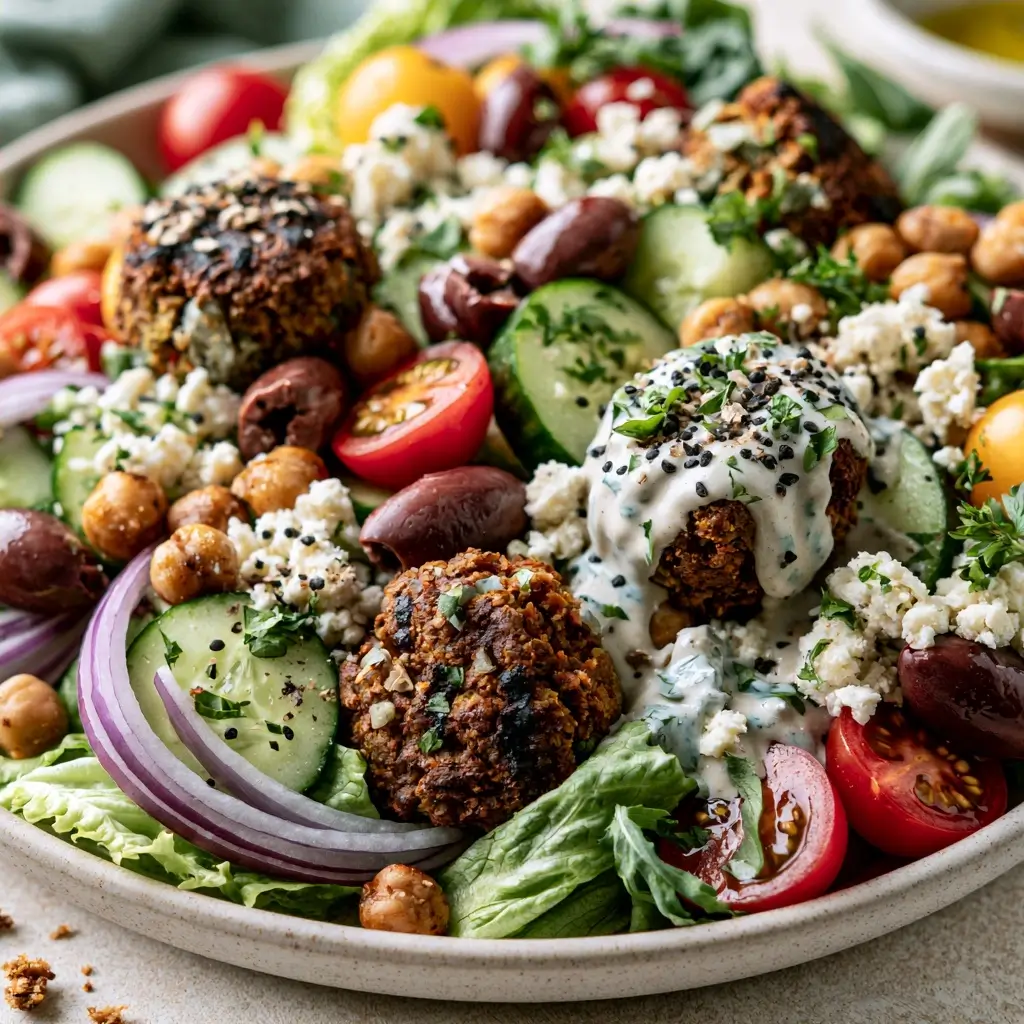 Charred Falafel Mediterranean Salad For Potlucks