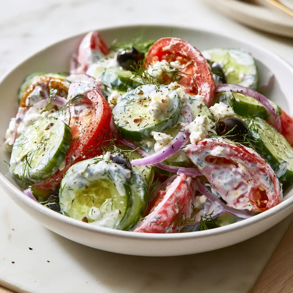 Creamy Greek Cucumber Tomato Salad