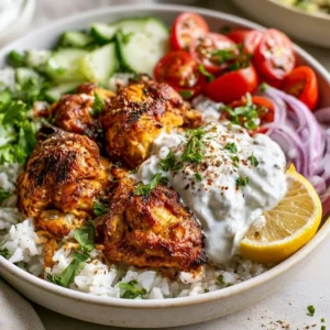 Crispy Grilled Chicken Mediterranean Bowl With Garlic Yogurt Sauce