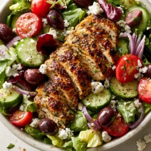 Crispy Grilled Chicken Mediterranean Salad With Feta And Olives