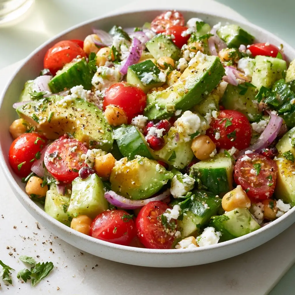 Cucumber Avocado Mediterranean Salad For High Protein Meals
