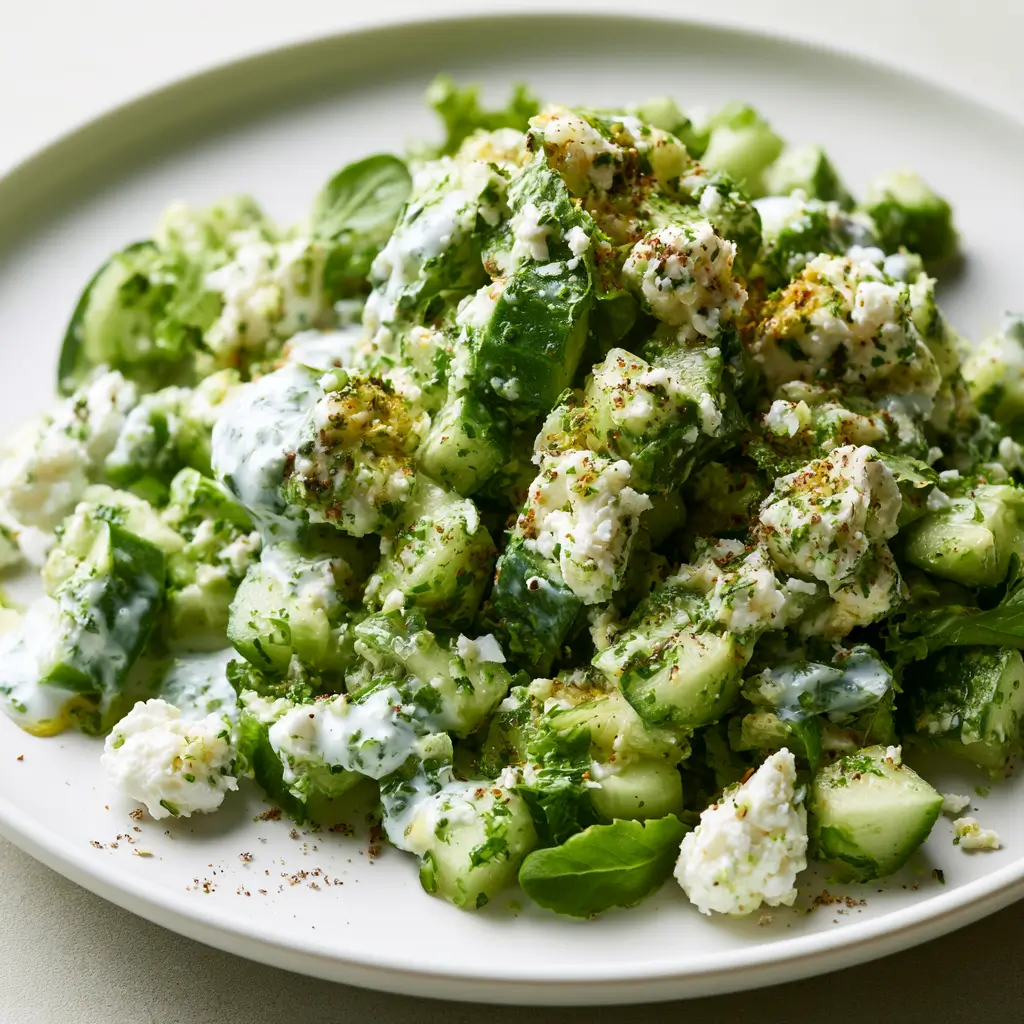Herb Crusted Cucumber Feta Chopped Salad With Tzatziki