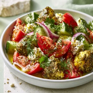 Herb Crusted Tomato Cucumber Mediterranean Salad For High Protein Meals