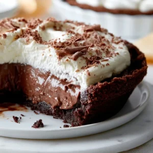 Homemade Chocolate Pudding Pie With Brownie Crust