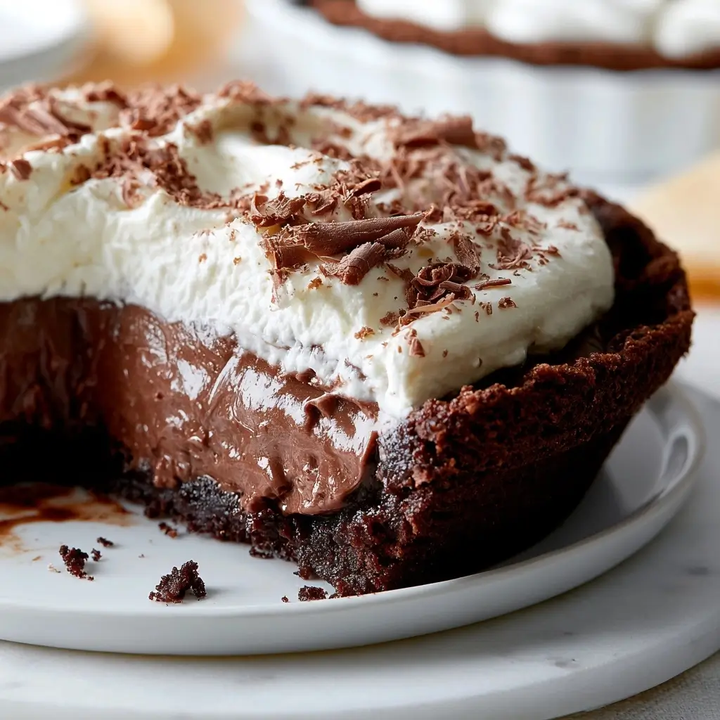 Homemade Chocolate Pudding Pie With Brownie Crust