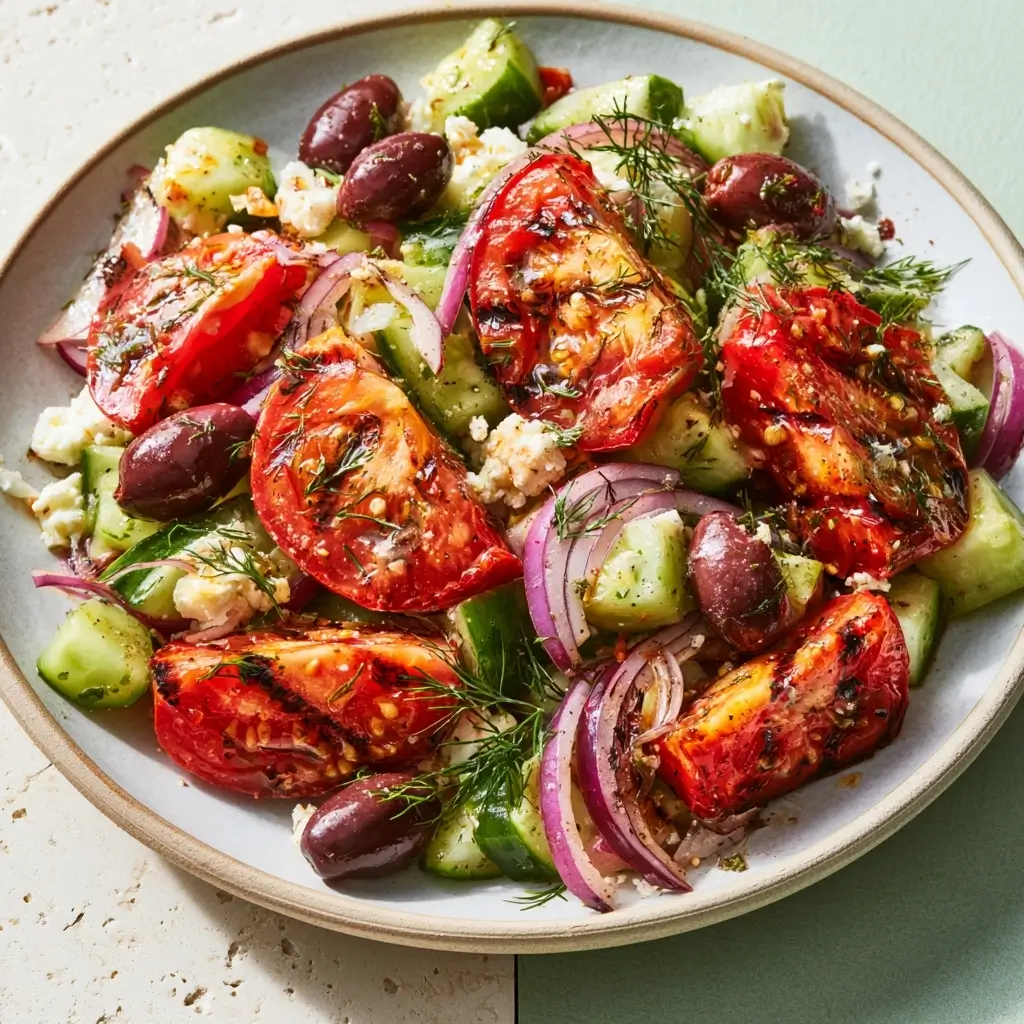 Grilled Tomato Cucumber Greek Salad