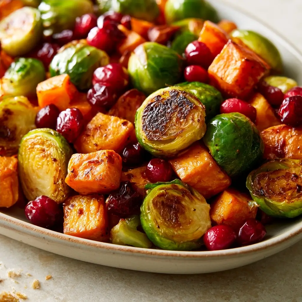 Cranberry Roasted Sweet Potatoes & Brussels Sprouts