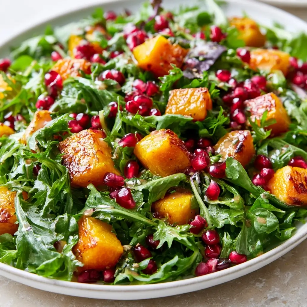 Easy Thanksgiving Salad With Butternut Squash & Pomegranate With Homemade Dressing