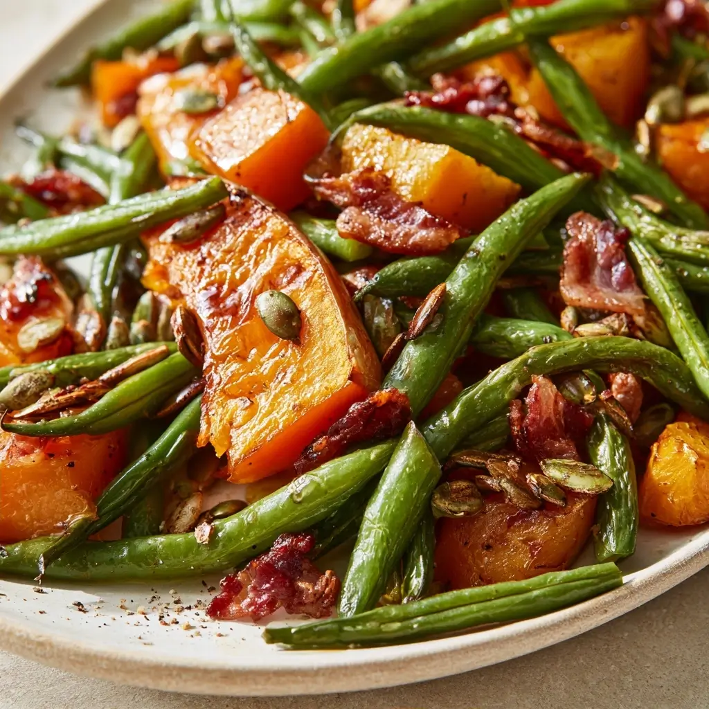Roasted Green Beans And Butternut Squash With Bacon And Pumpkin Seeds | Thanksgiving Side Dish