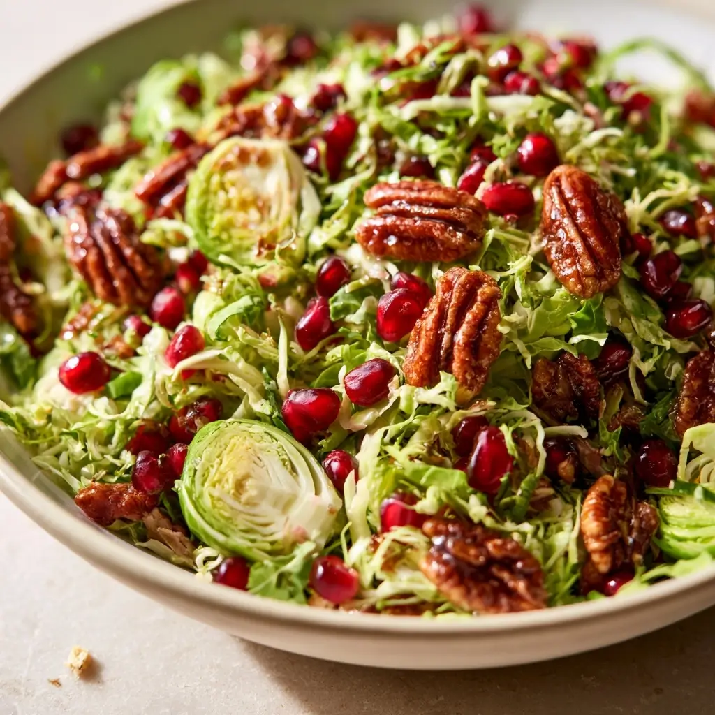 Shaved Brussels Sprout Salad With Pomegranate And Candied Pecans | Thanksgiving Salad