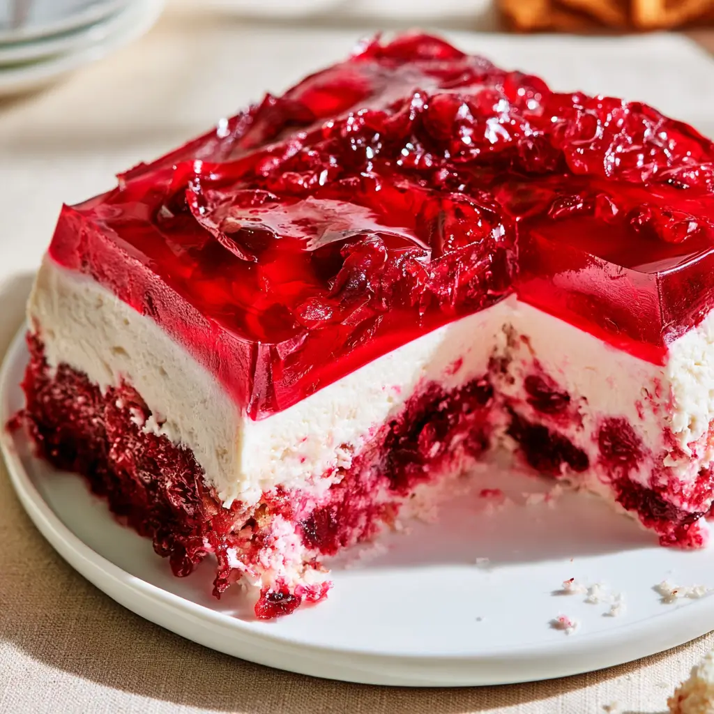 Tangy Cranberry Jello Salad With Cream Cheese Topping For Thanksgiving