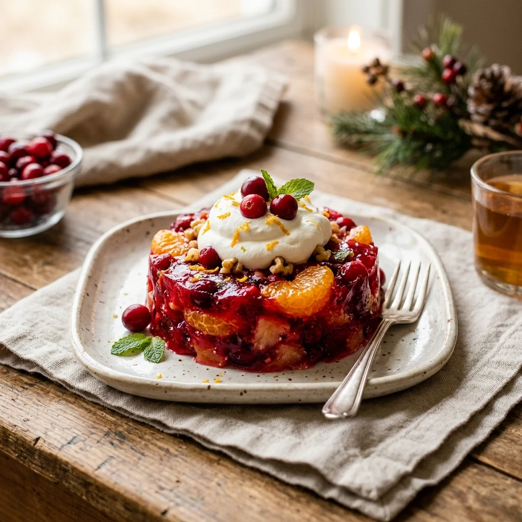 Cranberry Jello Salad with Mandarins and Pineapple