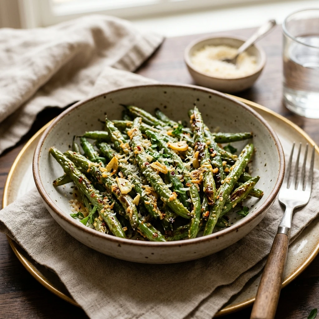 Crispy Garlic Parmesan Roasted Green Beans