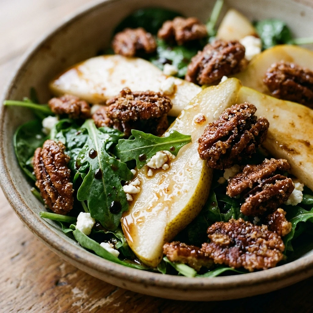 Pear and Candied Pecan Salad With Balsamic Vinaigrette