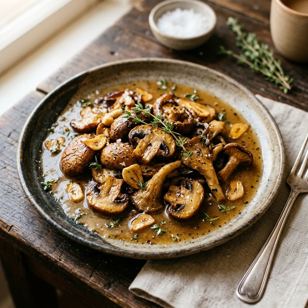 Roasted Mushrooms in a Browned Butter, Garlic and Thyme Sauce