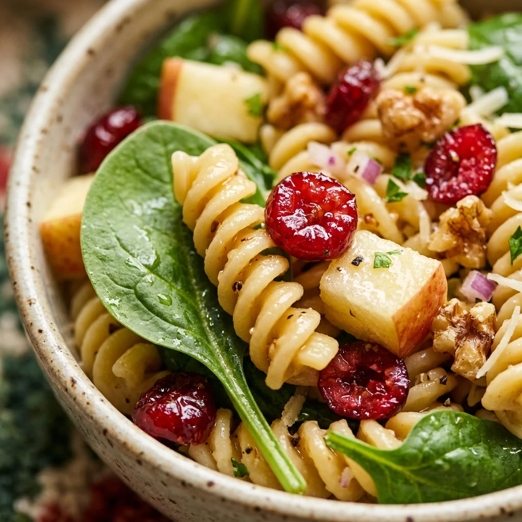 Spinach Apple Pasta Salad with Cranberries