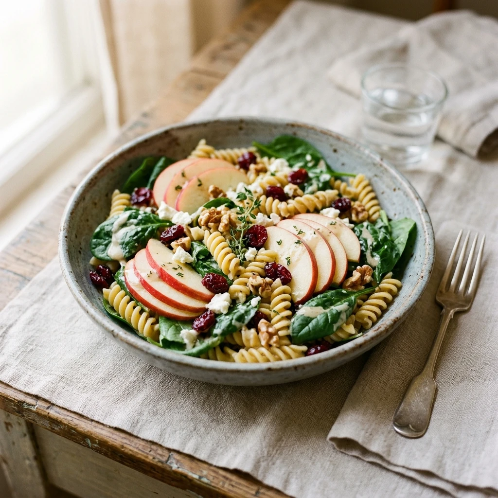 Spinach Apple Pasta Salad with Cranberries